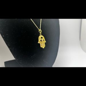 Gold Hamsa Hand with Crystals Necklace